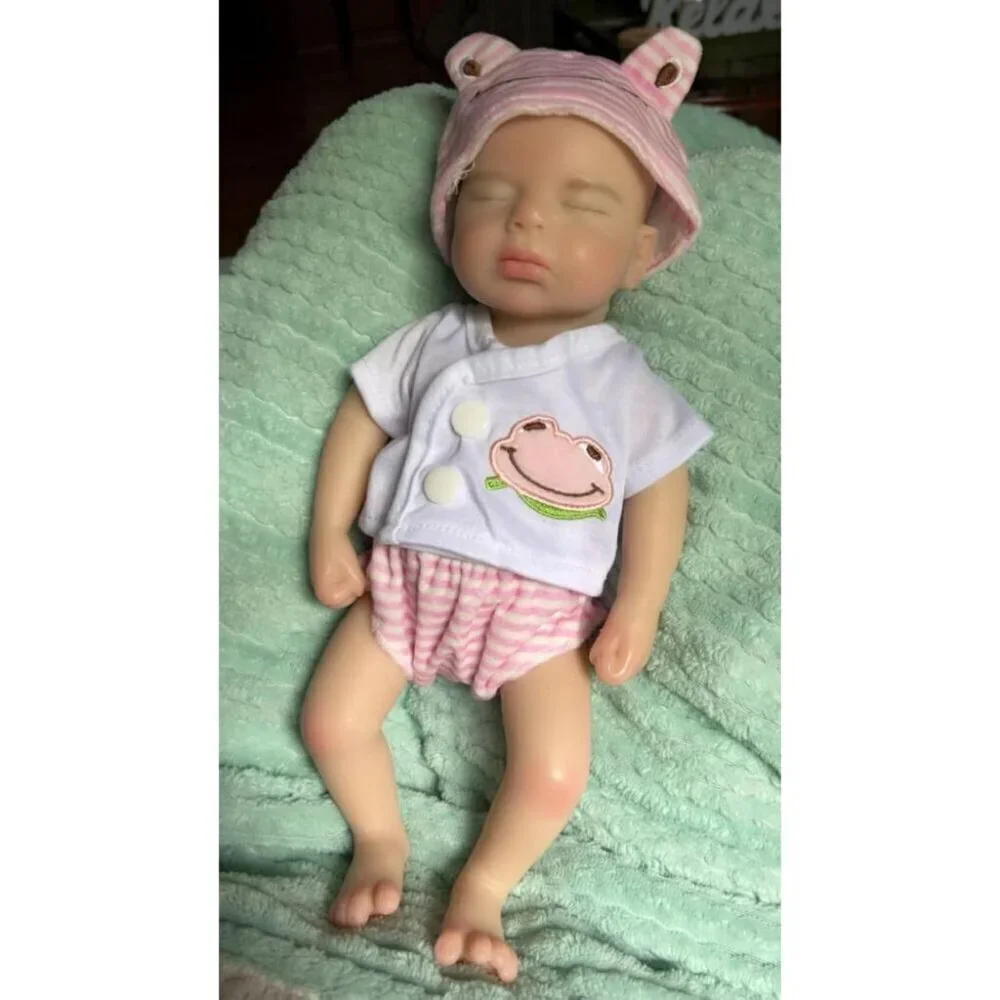 🆕33cm Reborn Baby Girl Sleeping closed mouth  Full Body Silicone Reborn Dolls